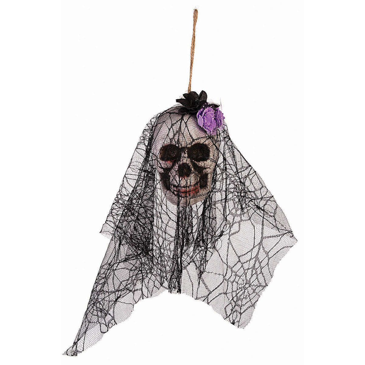 Hanging Foam Skull with Black Lace Veil