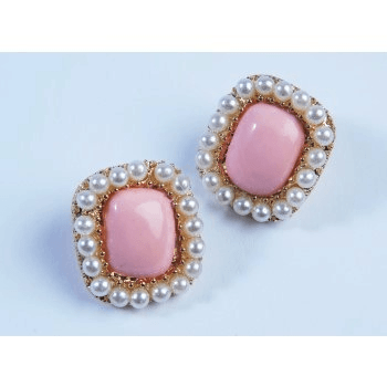 Pearl Square Earrings-Pink