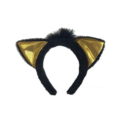 Black Cat Ears Headband w/ Gold Lame  Insert Childs Costume Accesory