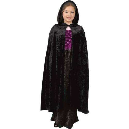 Black Crushed Panne Child Hooded Cape
