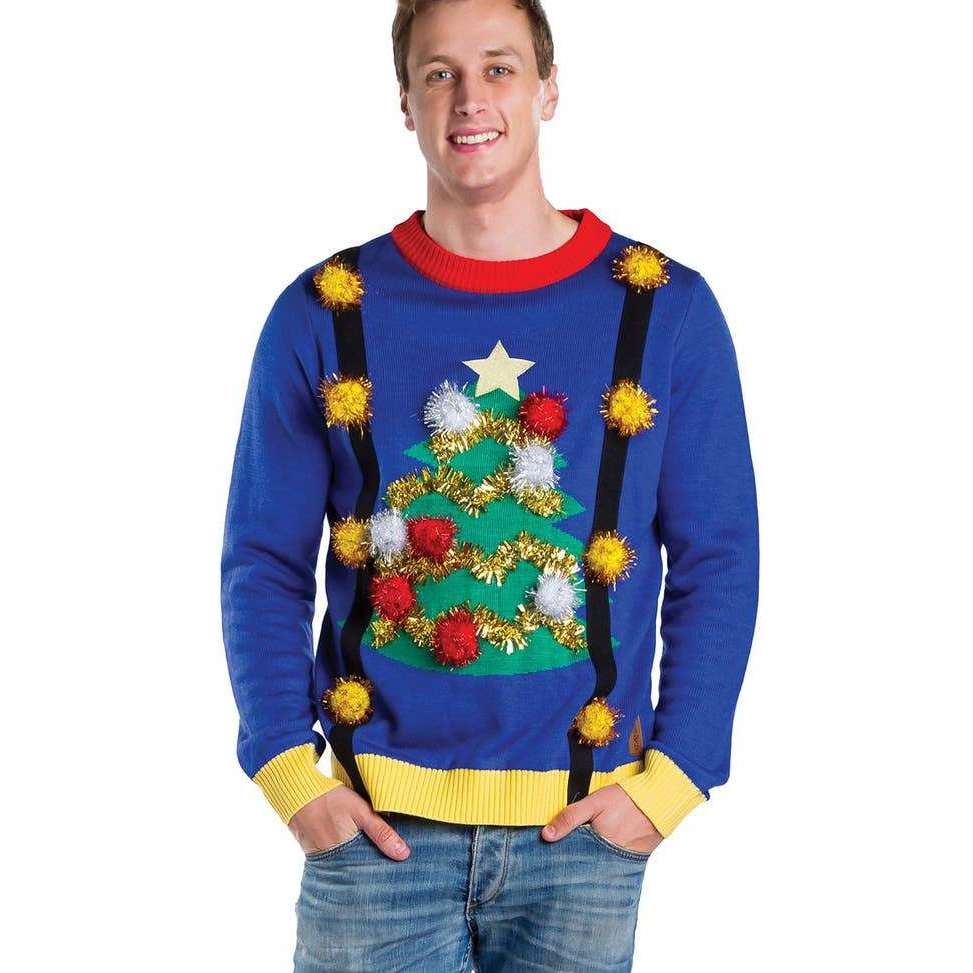 Men's Ugly Christmas Tree Christmas Sweater with Suspenders