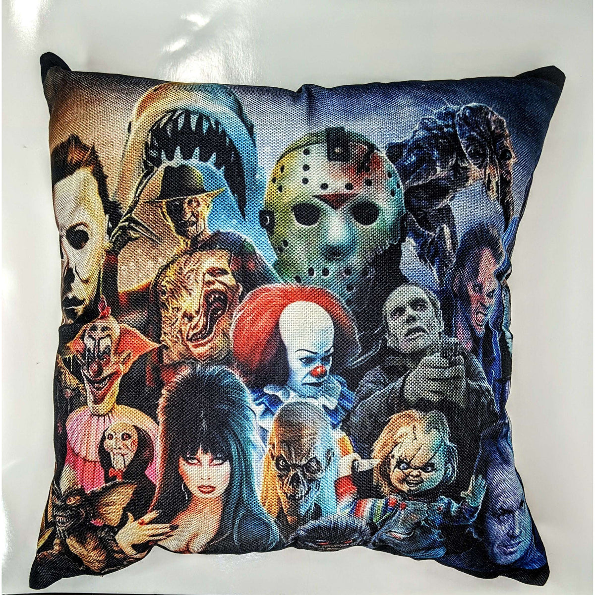 80's Horror Icon Collage Throw Pillow