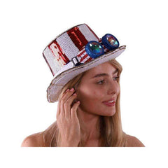 America Flag Style Burning Man Sequin Top Hat w/ Goggles