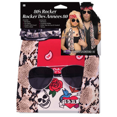 80's Rocker Instant Kit with Bandana, Choker-Scarf,Sunglasses & Tattoos