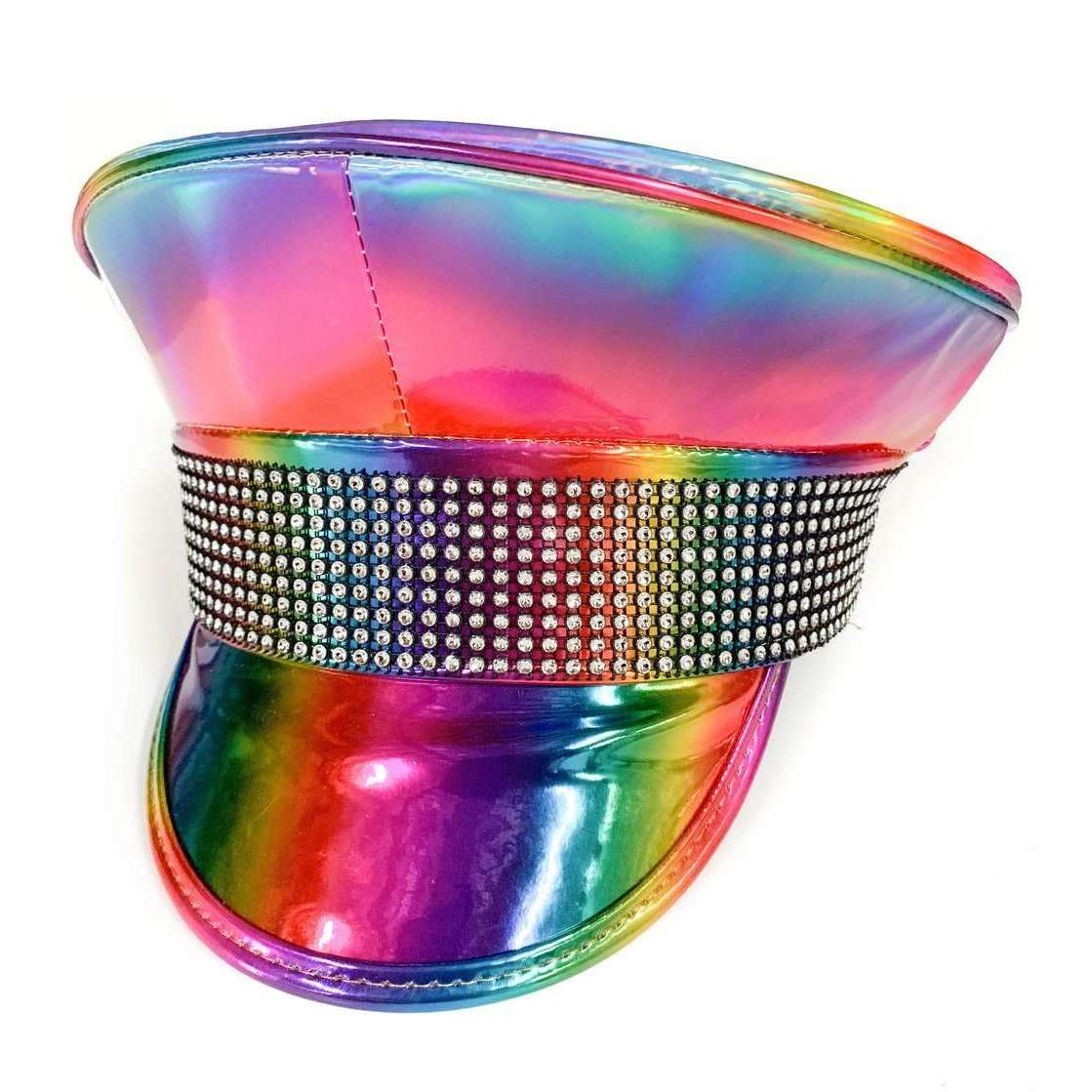 Rainbow Rhinestone Band Police Hat