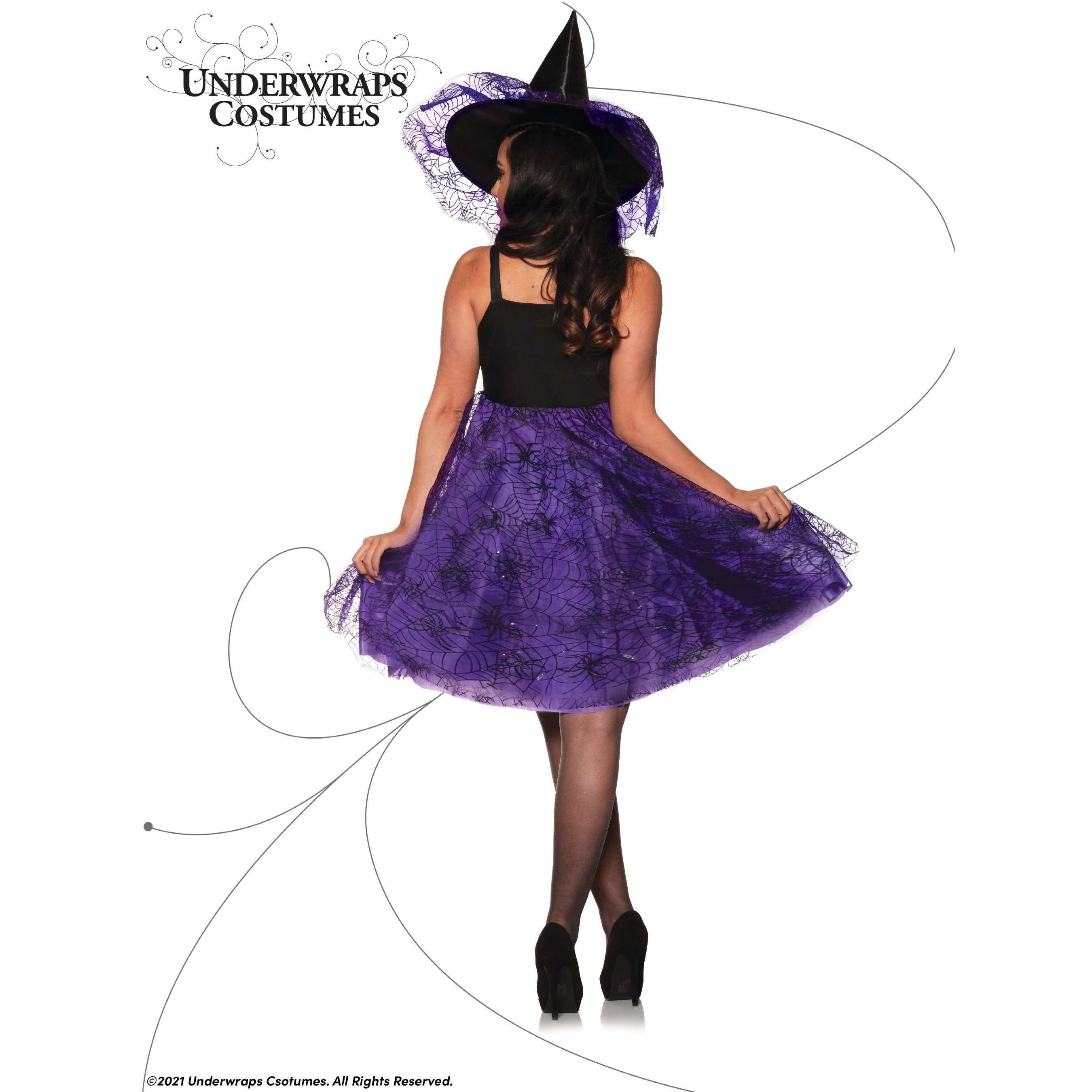 Boo Black & Purple Witch Light Up Skirt w/ Spiders and Hat Women's Adult Costume