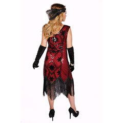 Red Beaded Flapper Dress w/ Fringe
