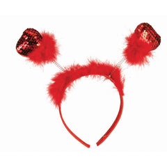 Valentine's Day Red Sequins Heart Bopper Headband W/ Red Marabou Trim