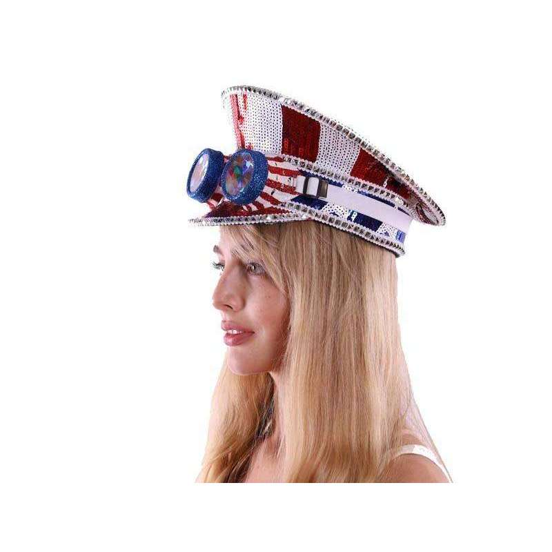 American Flag Sequin Fisherman Hat w/ Goggles