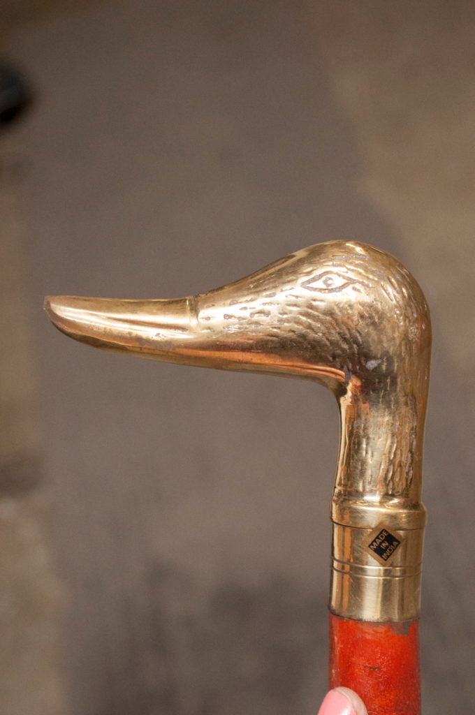 Wooden Cane with Brass Duck Handle