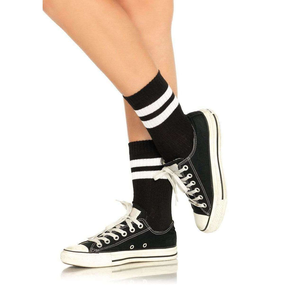 Black & White Athletic Striped Ankle Socks