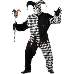 Evil Jester Checkered  Adult Costume with Skeletal Mask