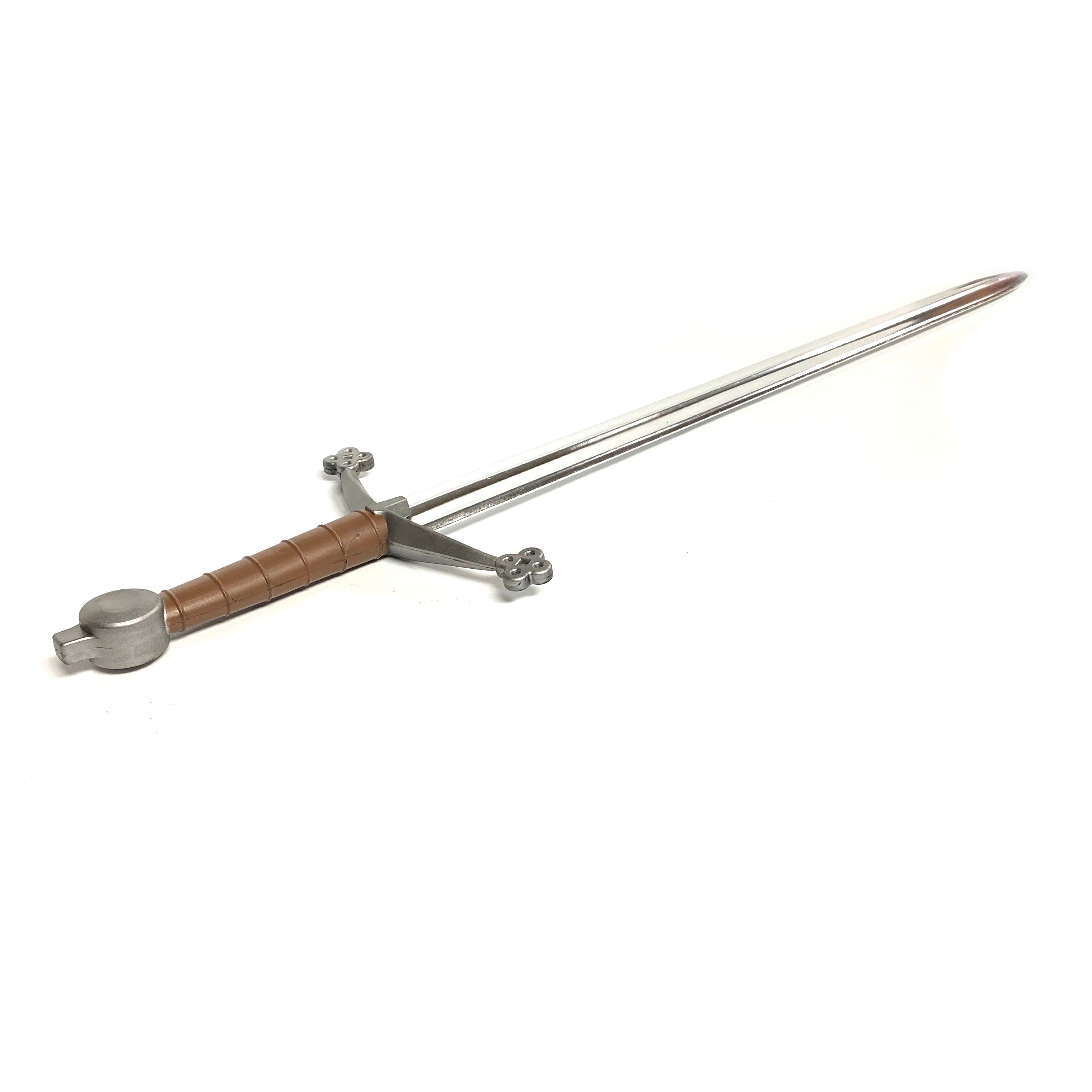 Lightweight Foam Chrome Medieval Sword - All Brown Handle