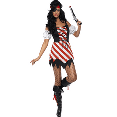Red and White Striped Pirate Dress Adult Costume