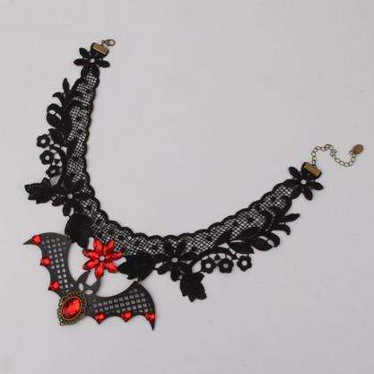 Lace Bat Choker with Red Stones