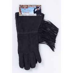 Black Faux Leather Adult Cowboy Gloves w/ Fringe