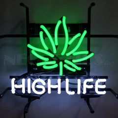 High Life With Leaf Premium Junior Neon Sign On Grid
