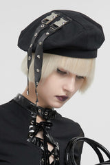 Black Parisian Style Beret Hat with Double Side Buckle