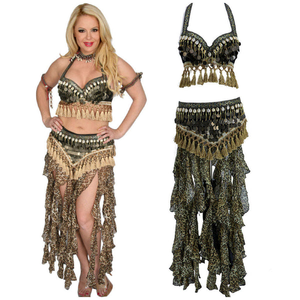 Silver/Black Beaded Fringe Belly Dance Coin Top — Fantasy Masquerades