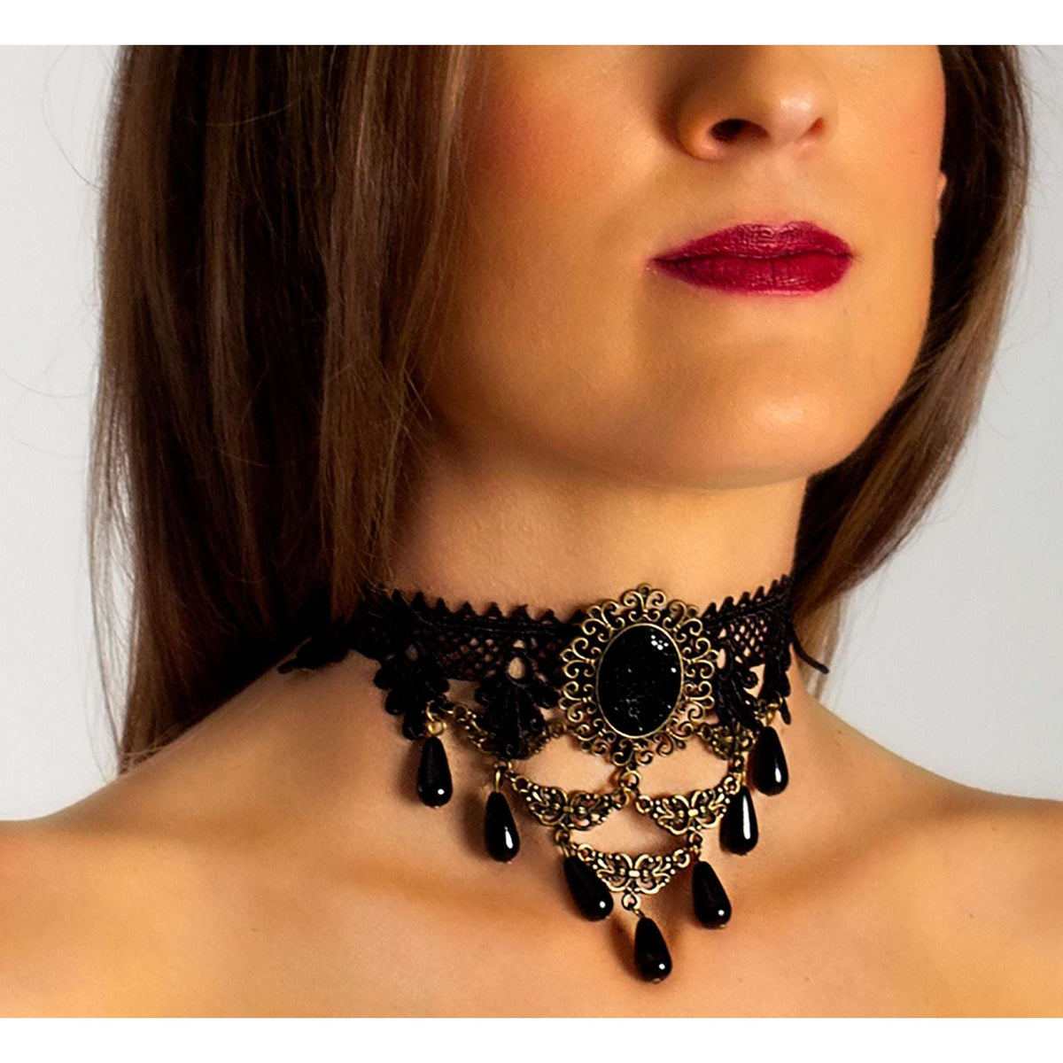 Black Jeweled Gothic Lace Choker