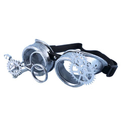 Silver Steampunk Goggles with Gears and Magnifier