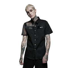 Punk Asymmetric Mesh Sleeve Shirt