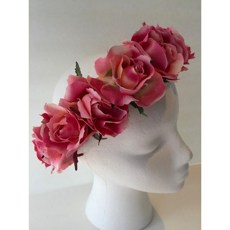 Pink Rose Crown Head Wrap