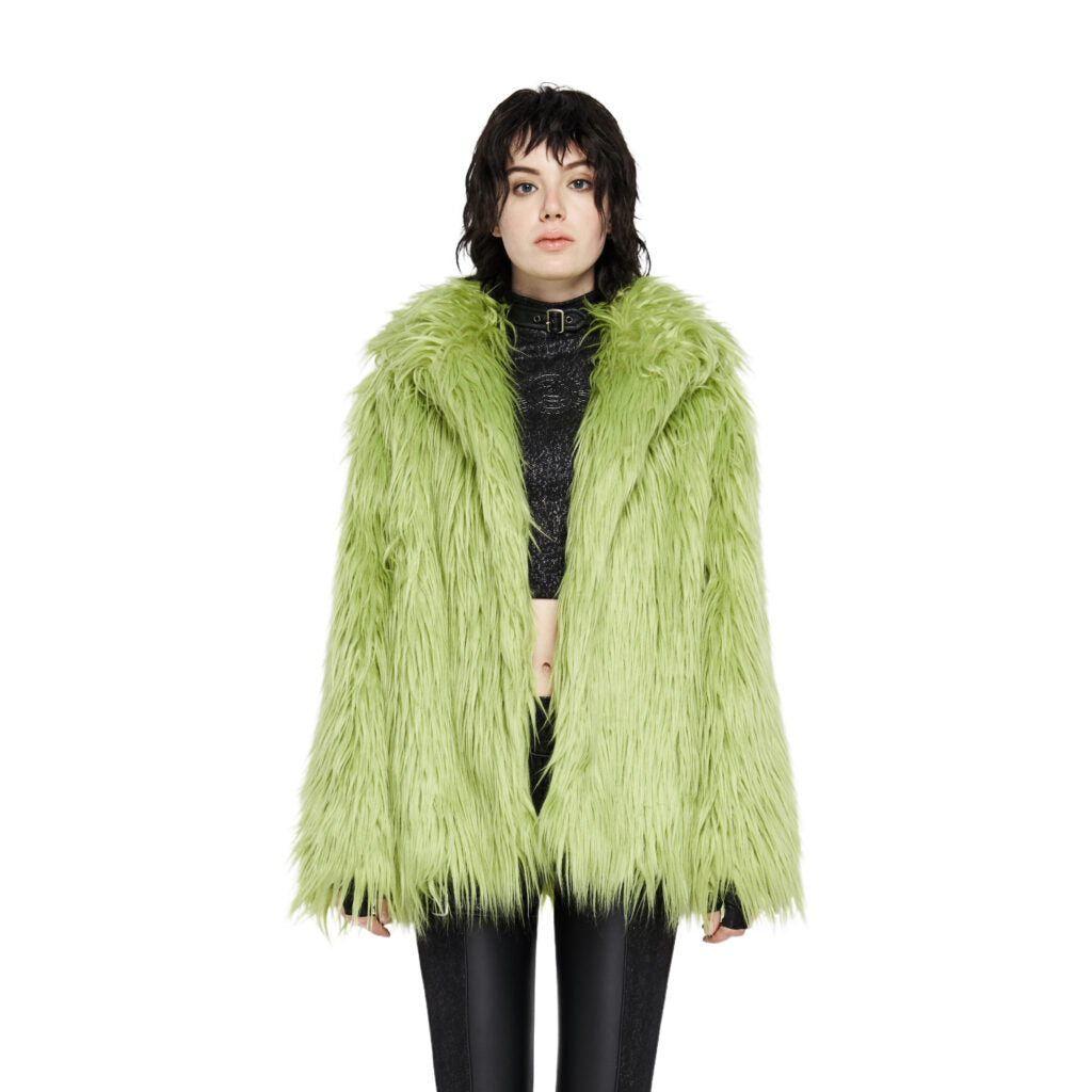 GREEN Simple Punk Imitation Faux Fur Coat