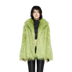 GREEN Simple Punk Imitation Faux Fur Coat