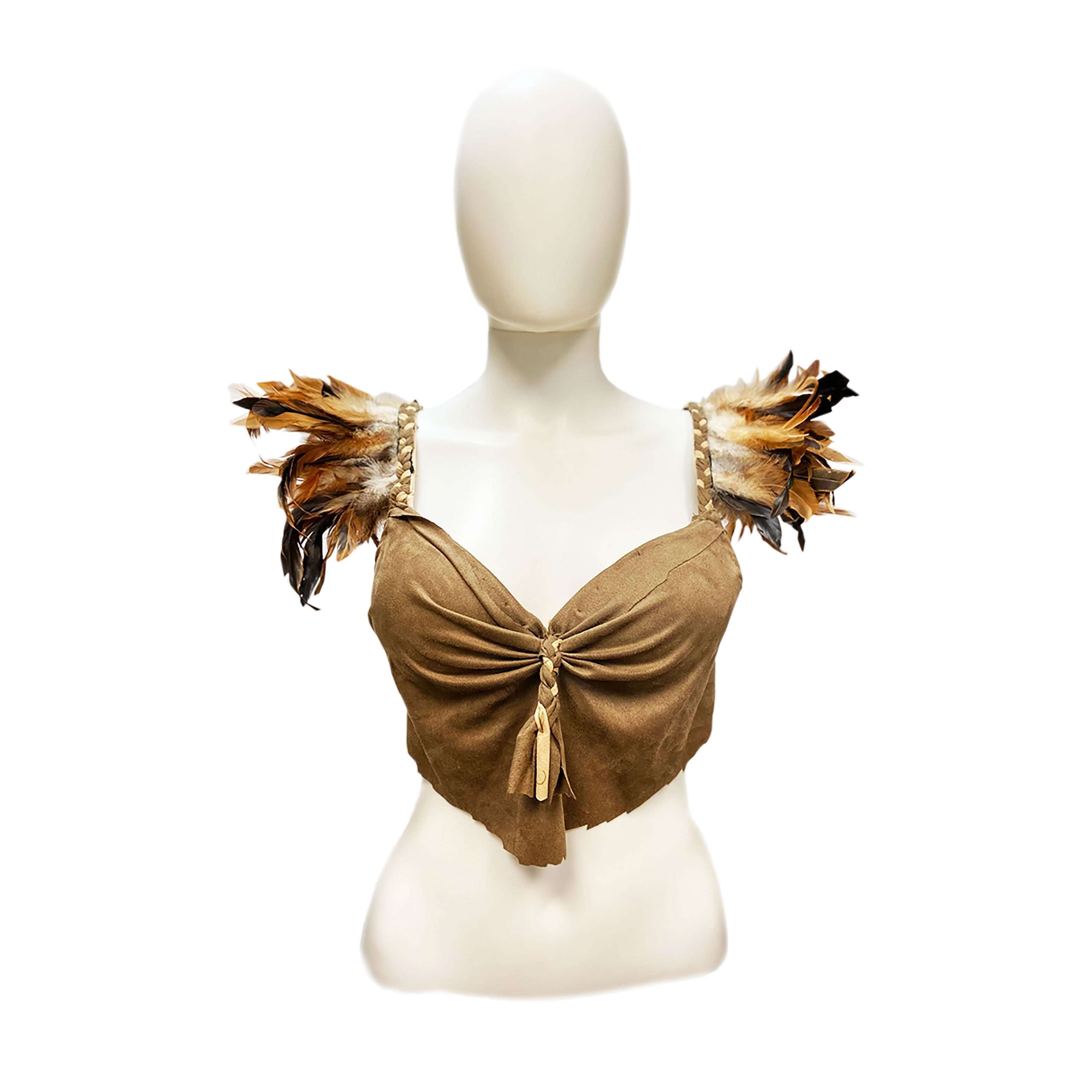 Tribal Bra with Feathers - Taupe / 36C