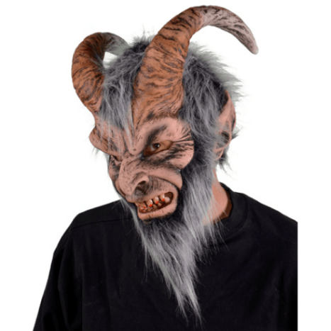 Krampus Latex Mask with Hair and Horns