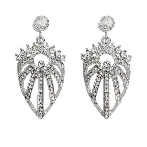 Pearl Shaped Rhinestone Earrings Silver