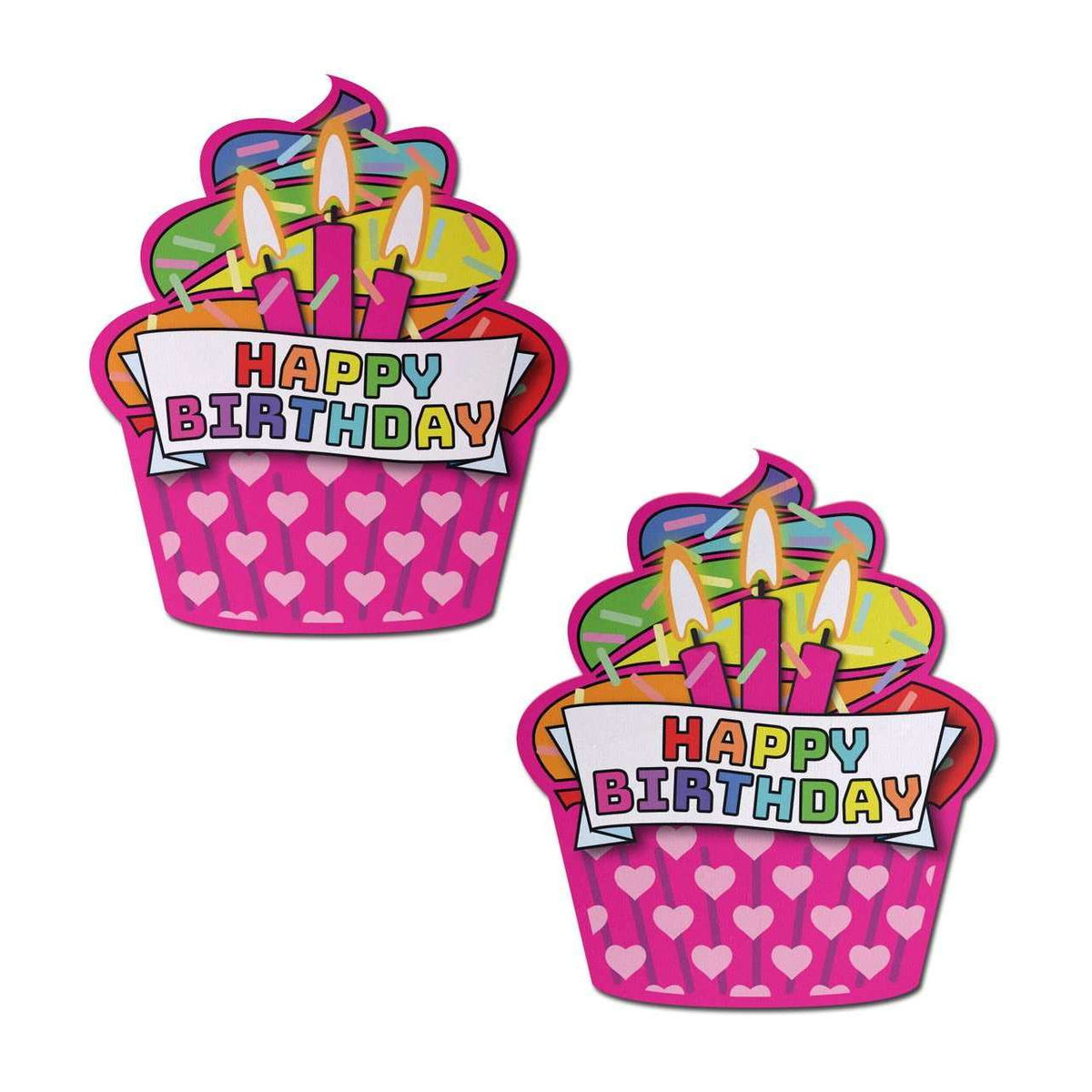 Cupcake: Pink & Multi-Color Happy Birthday Nipple Pasties