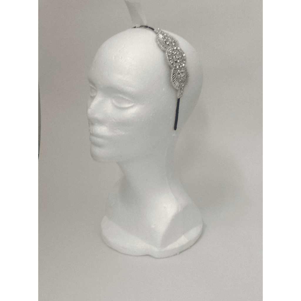 Silver on Black Art Deco Headband -No Feathers