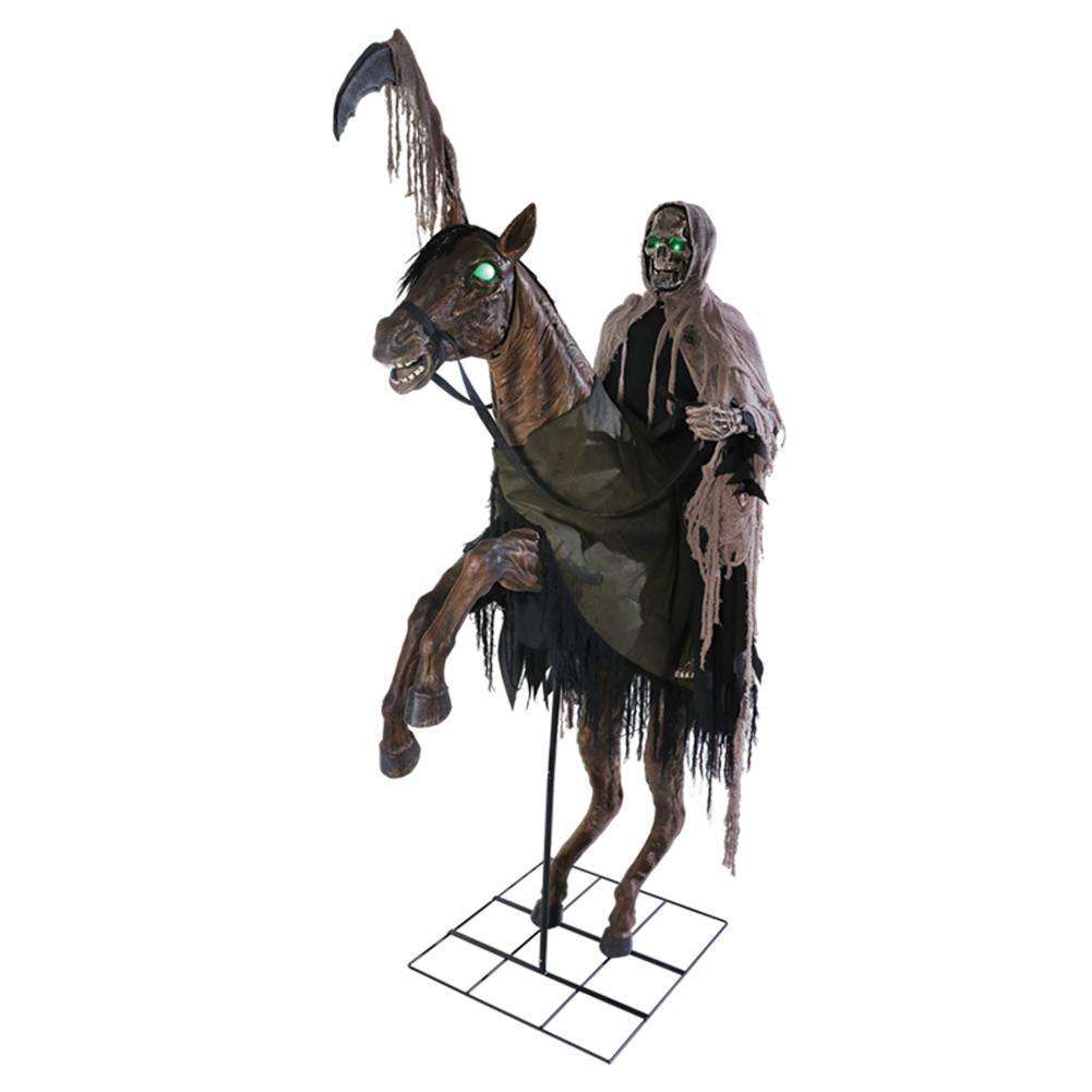 6.5' Grim Reaper Riding Skeleton Horse Animated Prop Decoration