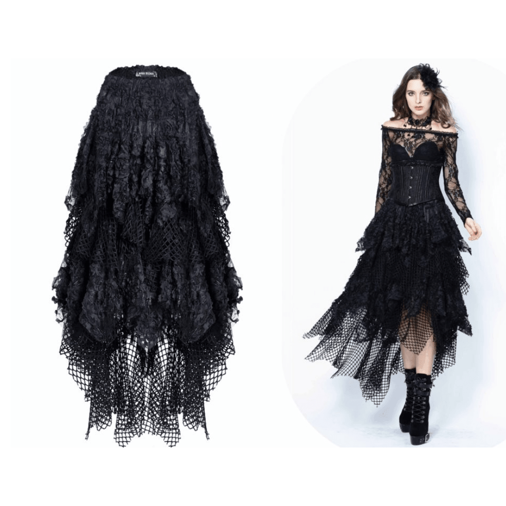 Gothic Messy Mesh and Lace Skirt