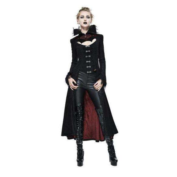 Gothic Black Lace Fitted Coat Dress