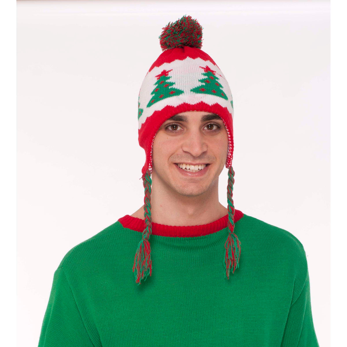 Knitted Christmas Tree Pom Pom Hat