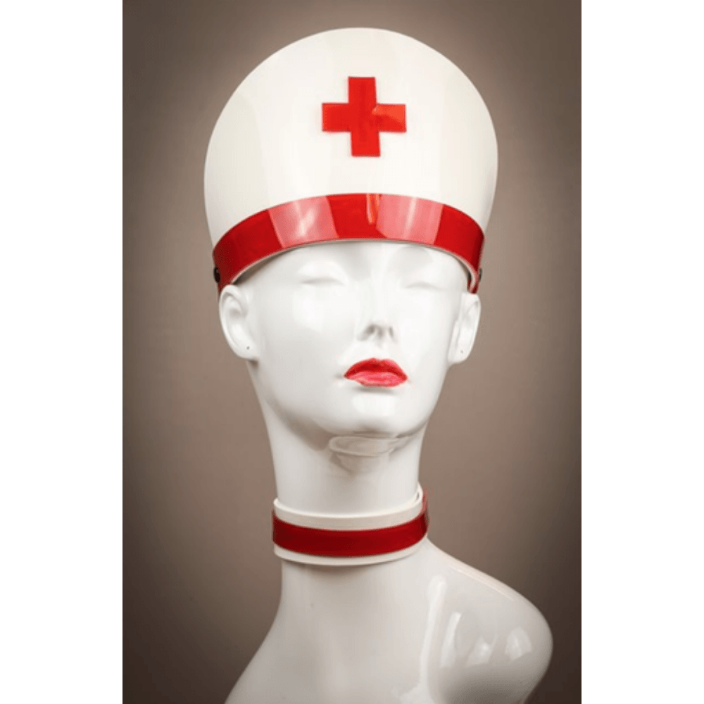 White and Red Vinyl Nurse Headpiece