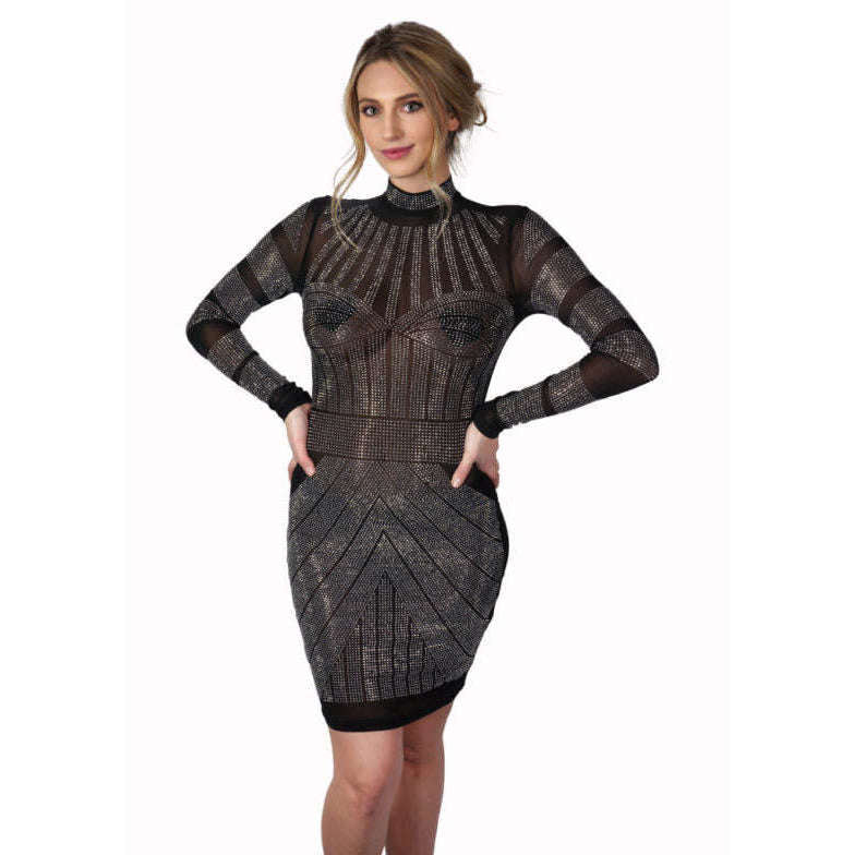 black and silver rhinestone dress Emma Sequin Rhinestone Party Dress Black
