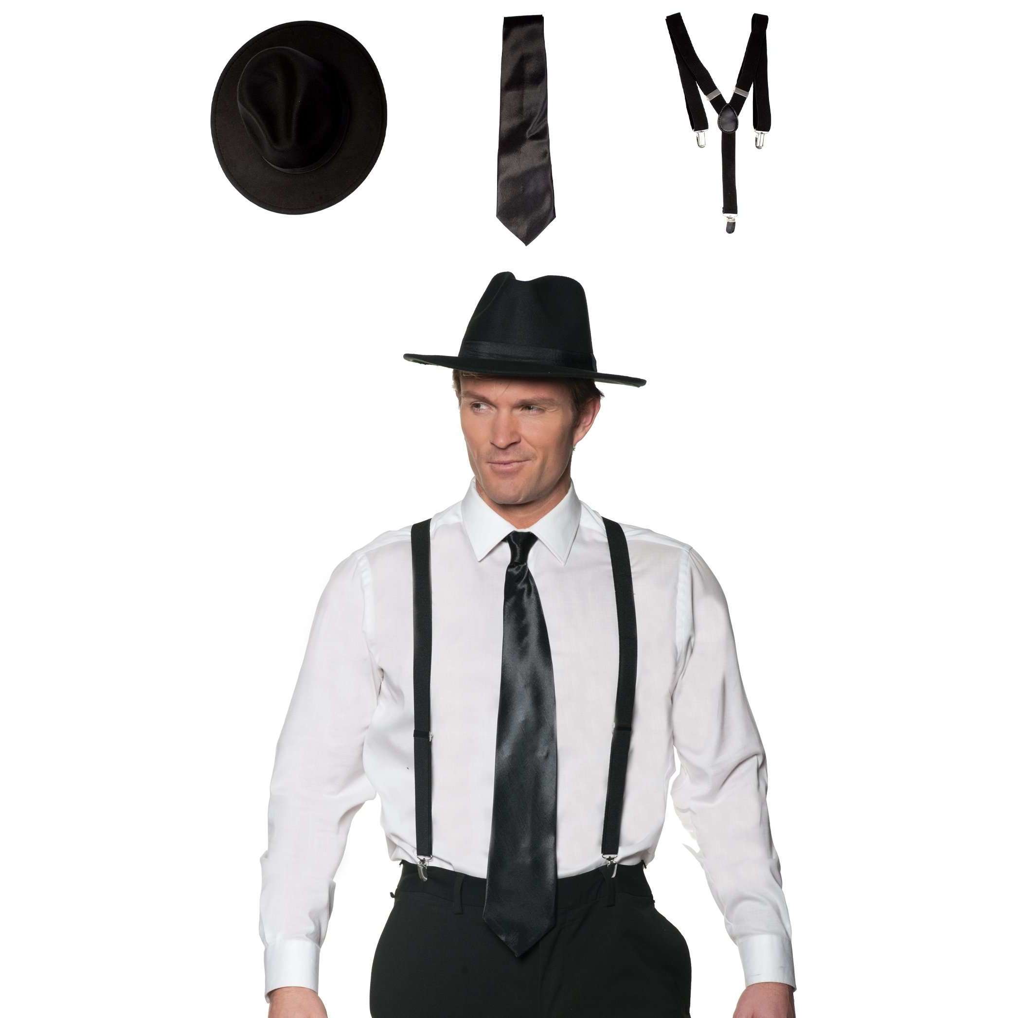 Gangster Accessory Kit w/ Hat , Suspenders & Tie