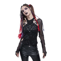 Pentagram Strapped Mesh Sleeves Top