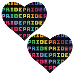 Rainbow 'PRIDE' Pattern on Black Heart Nipple Pasties