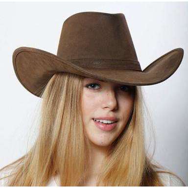 Brown Leather Like Frontier Hat