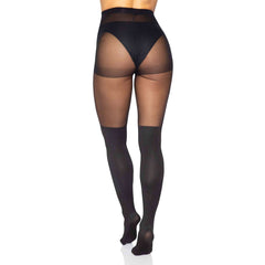 Black Opaque Bless Me Cross Tights with Sheer Thigh Accent