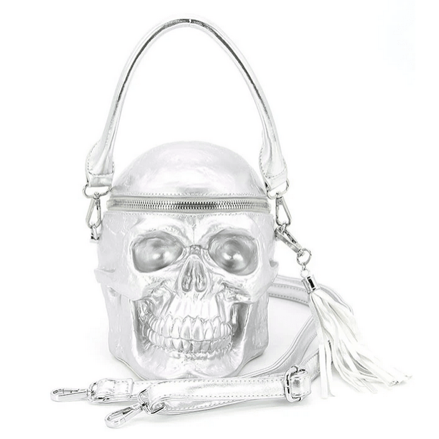 Silver Metallic 3D Skull Head Bag