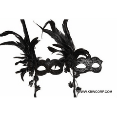 Black Venetian Mask with Flower and Stick