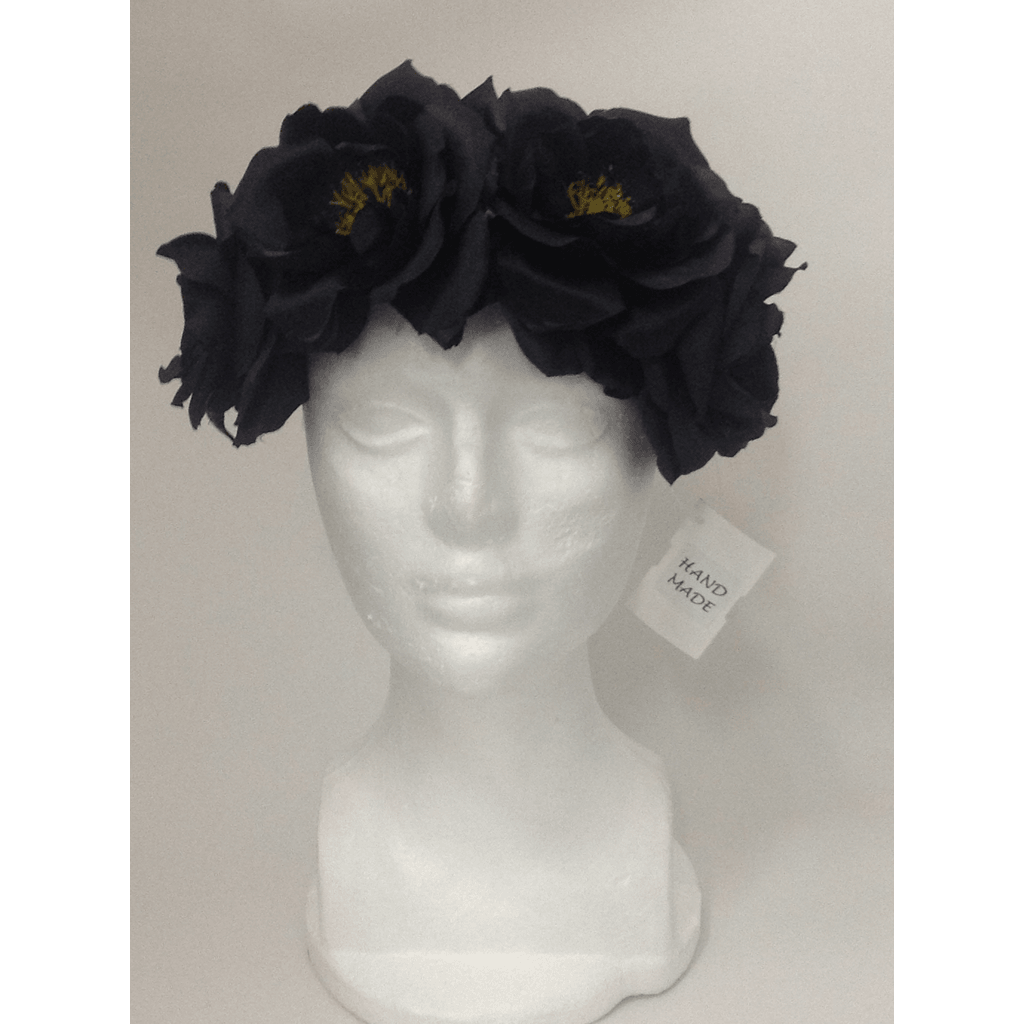 Black Medium Rose Flower Headwrap