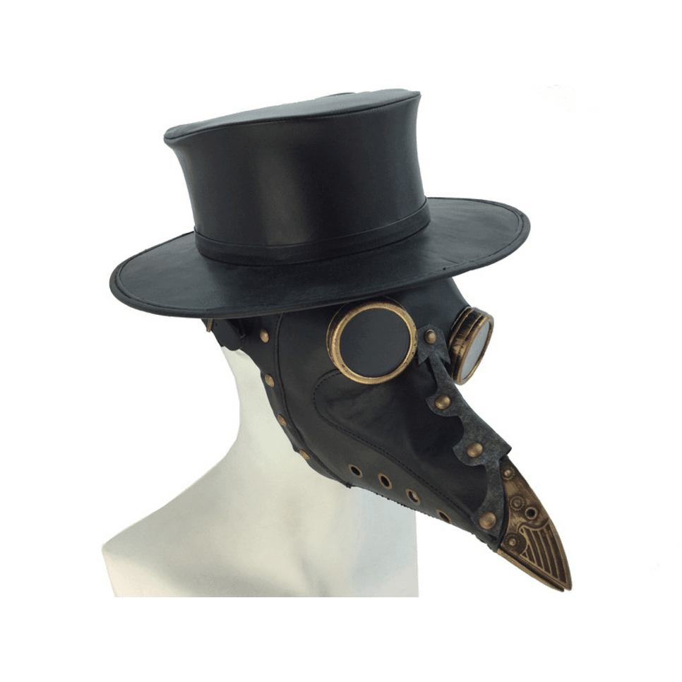 Plague Doctor Black Leather With Goggles Mask