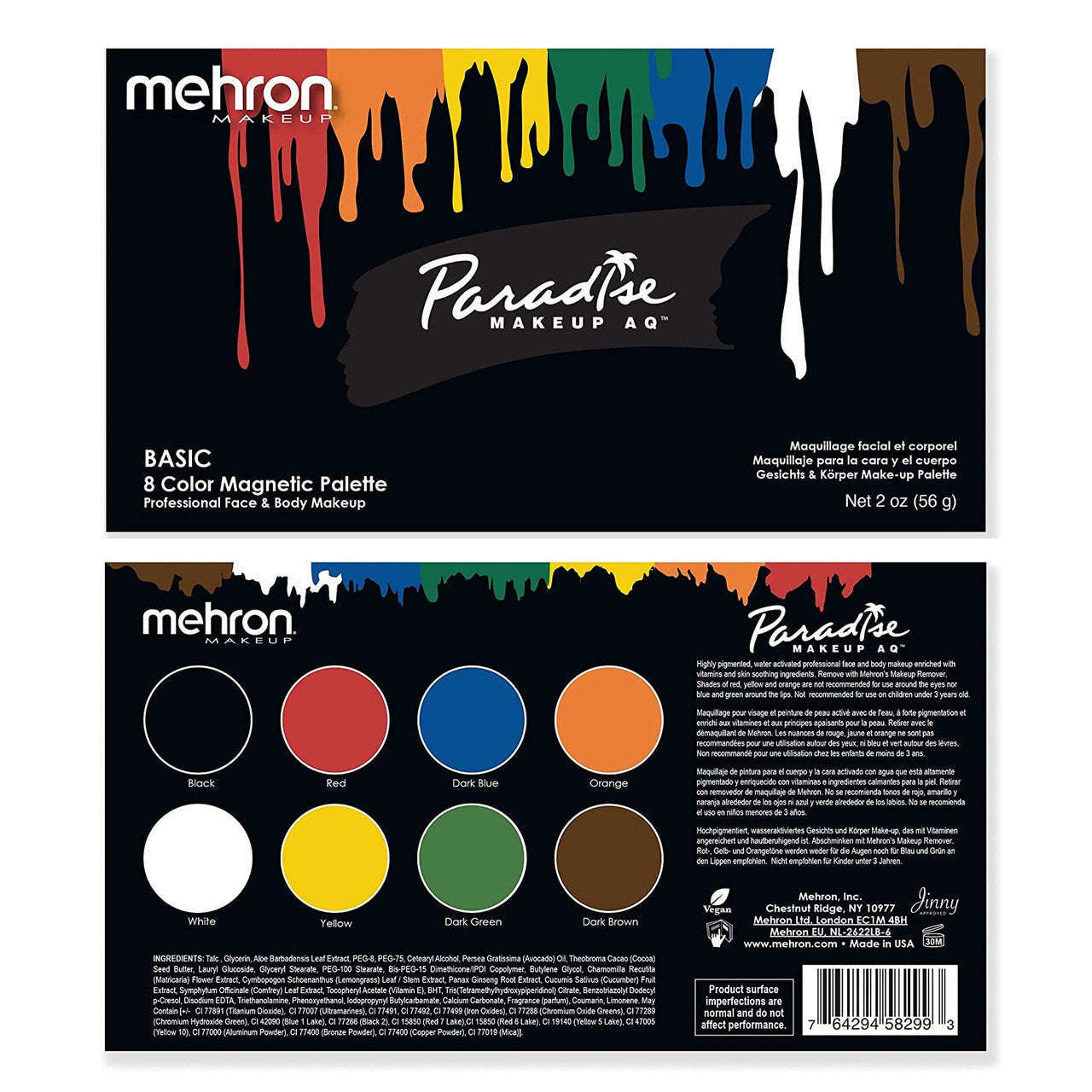Mehron Basic Paradise 8 Color Water Activated Aqua Palette